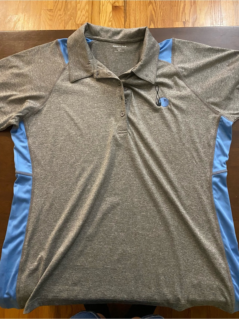 Sport-Tek Gray Polo with Blue Panels and Logo Bowling